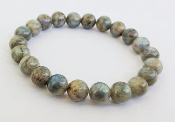 Anniversary Gift 10mm Gray Labradorite Stretchable Bracelet Round, Smooth 18cm for mens, womens, gf, bf and adults.