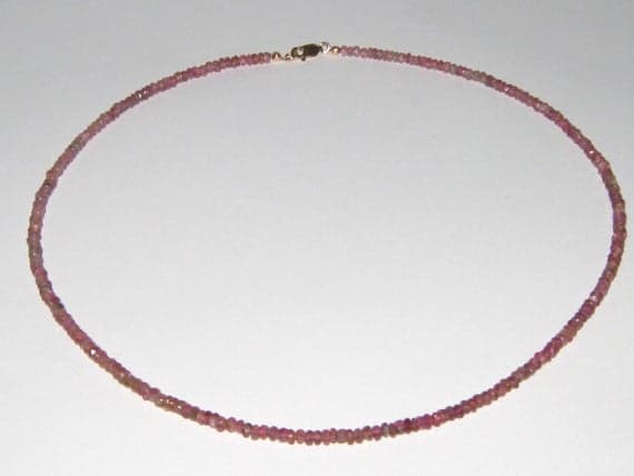 925 sterling Silver Anxiety Gemstone 3x2mm stacking Pink Natural Pink Tourmaline Bracelet Rondelle, Faceted 18" for mens, womens, gf, bf & Adult.