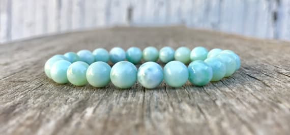 top quality 8mm Stretchable Blue Dominican Larimar  Bracelet Round, Smooth 7" for mens, womens, gf, bf & Adult.