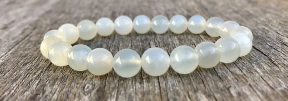 good luck gift 7mm Stretchable White White Moonstone Bracelet Round, Smooth 7" for mens, womens, gf, bf & Adult.