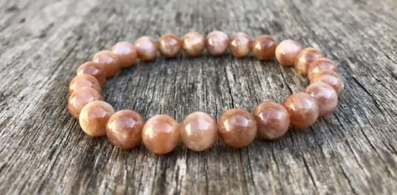 memorial gift 8mm Stretchable Orange Moonstone Bracelet Round, Smooth 7" for mens, womens, gf, bf & Adult.