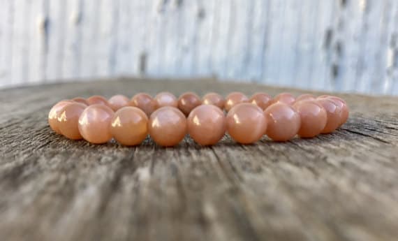 chakras simple 8mm Stretchable Orange Sunstone Bracelet Round, Smooth 7" for mens, womens, gf, bf & Adult.