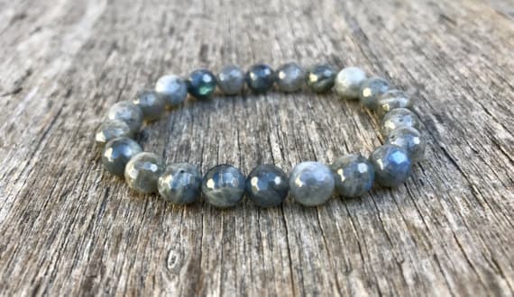 love beach youth 8mm Stretchable Gray Labradorite Bracelet Round, Faceted 7" for mens, womens, gf, bf & Adult.