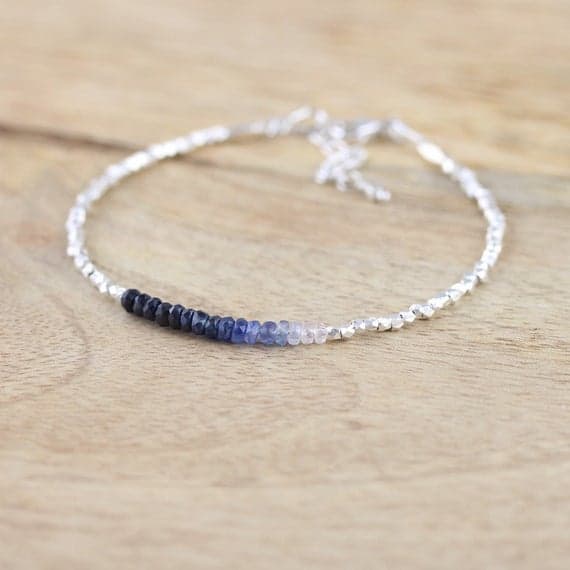 925 sterling Silver Grounding 3mm stacking Blue Blue Sapphire Bracelet Rondelle, Faceted 7" for mens, womens, gf, bf & Adult.