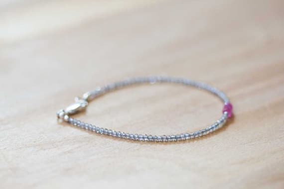 925 sterling silver good luck gift 2mm Multi Colour Labradorite & Pink Sapphire stacking Bracelet Round, Faceted 18cm for mens, womens, gf, bf and adults.