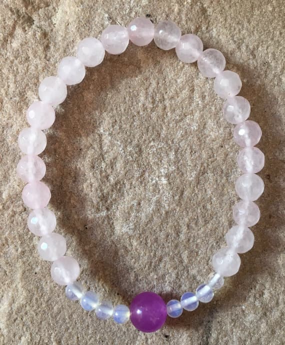Anxiety Relief Calming 6-8mm Multi Colour Rose Quartz & Opalite Stretchable Bracelet Rondelle,Round, Faceted 18cm for mens, womens, gf, bf and adults.