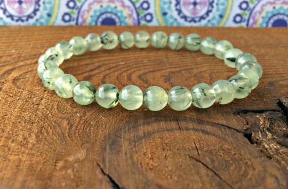 Anxiety Gemstone 6mm Stretchable Green Prehnite Bracelet Round, Smooth 7" for mens, womens, gf, bf & Adult.