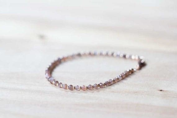 24k gold chakras simple 3-3.5mm Brown Chocolate Moonstone stacking Bracelet Round, Faceted 18cm for mens, womens, gf, bf and adults.