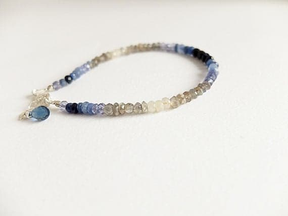 AAA++ Rare Quality Sapphire Bracelet,Genuine Blue Sapphire,Ombre shaded sapphire,Ombre,Blue Ombre Bracelet,labradorite,London blue topaz minimal bracelet 2/3 mm Code- TJH64