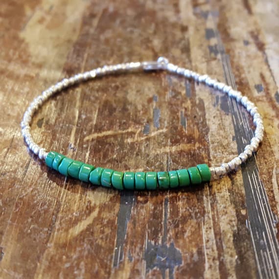 925 sterling silver Personalized Gift 4MM Green Turquoise stacking Bracelet Rondelle, Smooth 18cm for mens, womens, gf, bf and adults.