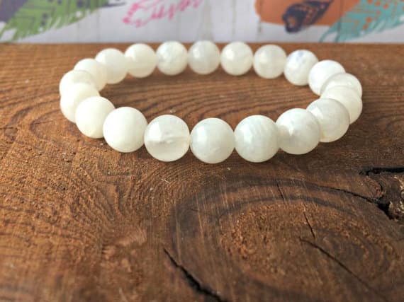 Blush Jewelry 8mm Stretchable White Moonstone Bracelet Round, Smooth 7" for mens, womens, gf, bf & Adult.