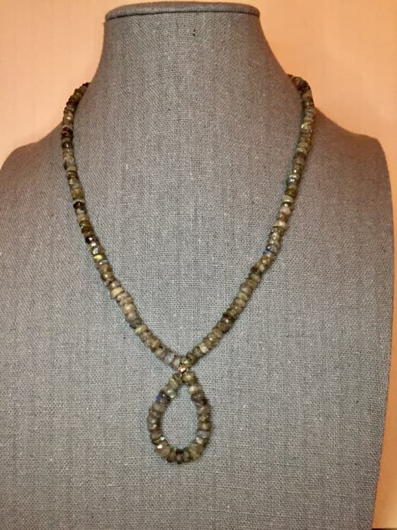 24k gold Plated Galaxy Jewelry 3-4mm stacking Gray Labradorite Necklace Rondelle, Faceted 18" for mens, womens, gf, bf & Adult.