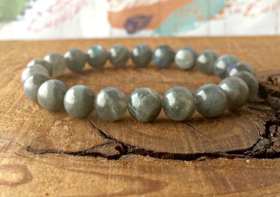 Natural 8mm Stretchable Gray Labradorite Bracelet Round, Smooth 7" for mens, womens, gf, bf & Adult.