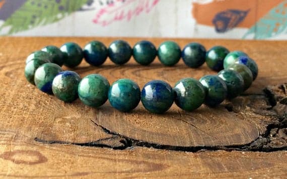 Bridesmaid Jewelry 8mm Stretchable Green Chrysocolla Bracelet Round, Smooth 7" for mens, womens, gf, bf & Adult.