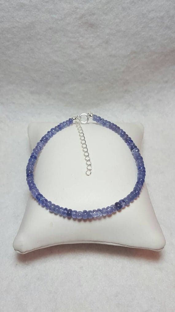 925 sterling Silver Anxiety Gemstone 3-6mm stacking Blue Tanzanite Bracelet Rondelle, Smooth 7" for mens, womens, gf, bf & Adult.