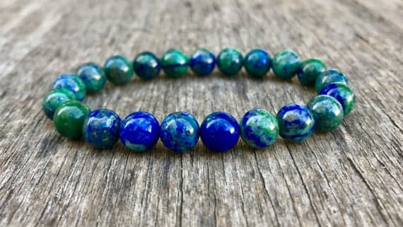 Empath Protection 8mm Stretchable Blue & Green Azurite Bracelet Round, Smooth 7" for mens, womens, gf, bf & Adult.