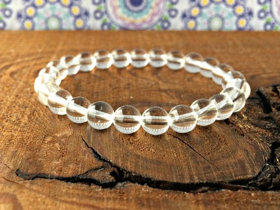 Anxiety Relief Calming 6mm Stretchable White Clear Crystal Quartz Bracelet Round, Smooth 7" for mens, womens, gf, bf & Adult.