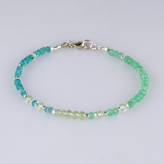 Delicate Faceted Multi Gemstone Bracelet, Spring Colors AAA Gems Apple Green Chrysoprase, Prehnite, Aqua Apatite, Handmade Stacking Bracelet 3mm to 3.5mm Code- WAR6834