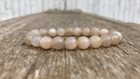 Positive Energy 8mm Stretchable Gray Moonstone Bracelet Round, Smooth 7" for mens, womens, gf, bf & Adult.