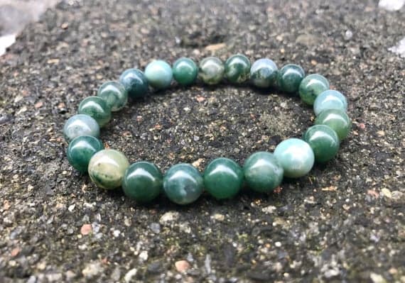 memorial gift 8mm Stretchable Green Moss Agate  Bracelet Round, Smooth 7" for mens, womens, gf, bf & Adult.