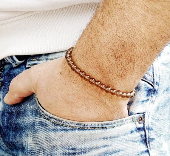 love beach youth 6mm Brown Smoky Quartz Stretchable Bracelet Round, Smooth 18cm for mens, womens, gf, bf and adults.