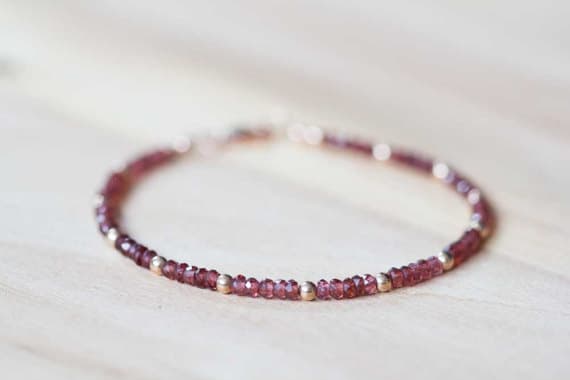 925 sterling silver chakras simple 3-3.5mm Red Red Garnet  stacking Bracelet Rondelle , Faceted 18cm for mens, womens, gf, bf and adults.