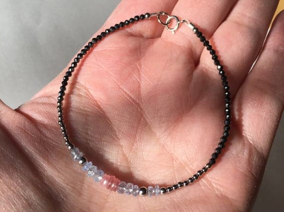 Sapphire bracelet, fine jewelry, 14k white gold, sapphire jewelry, black spinel, gift for her, edgy jewelry, minimalist bracelet, gemstone 2-4mm Code- WAR6333