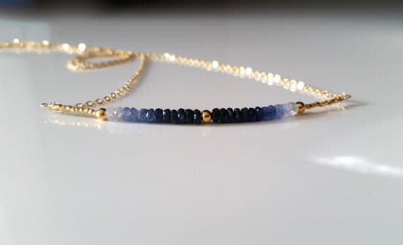 AAA Genuine Natural Blue Sapphire Bar Necklace, Gold Filled Jewelry, Ombre Necklace, Precious Gemstone Jewelry, 4mm  Code- WAR6675