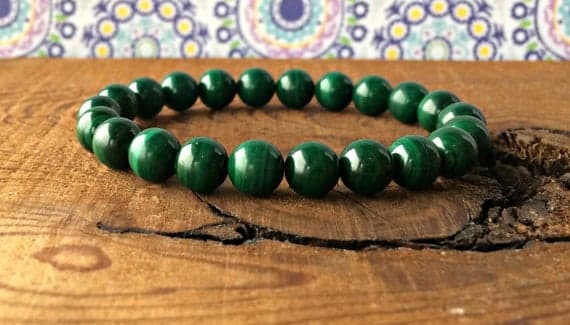 Anniversary Gift 8mm Stretchable Green Malachite Bracelet Round, Smooth 7" for mens, womens, gf, bf & Adult.