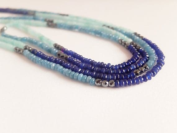 AAA++ Rare Quality Multi bead long necklace with shaded blue jade,blue jade and ematite multiway jewelry,wrap gemstone bracelet,super long blue jade necklace 5 mm Code- TJH132