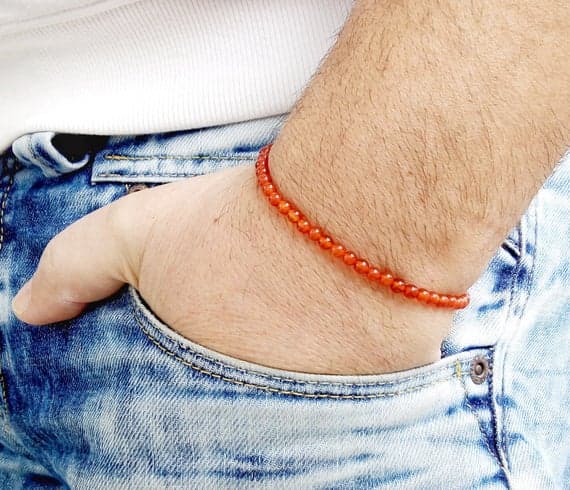 Blush Jewelry 4mm Orange Carnelian Stretchable Bracelet Round, Smooth 18cm for mens, womens, gf, bf and adults.
