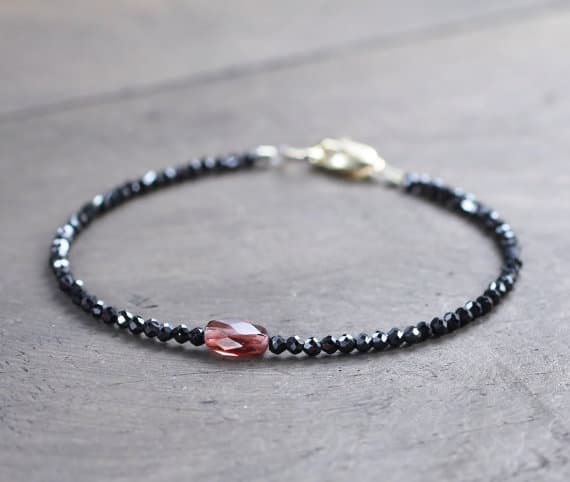 925 sterling silver Artisan Loose 2.5mm Multi Colour Black Spinel & Garnet  stacking Bracelet Rondelle,Nugget, Faceted 18cm for mens, womens, gf, bf and adults.
