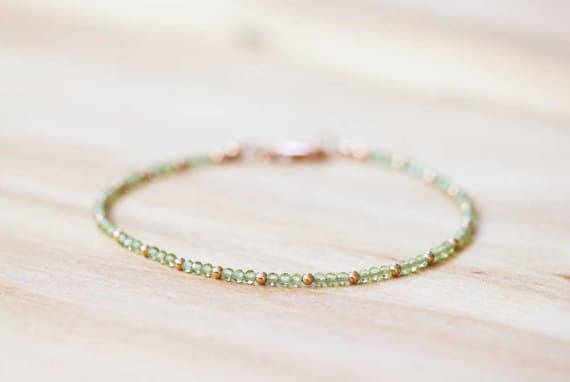 24k gold Bridesmaid Jewelry 2mm Green Peridot stacking Bracelet Round, Faceted 18cm for mens, womens, gf, bf and adults.