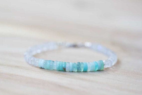 925 sterling silver Anxiety Gemstone 5-6mm Multi Colour Moonstone & Peruvian Opal  stacking Bracelet Rondelle, Faceted 18cm for mens, womens, gf, bf and adults.