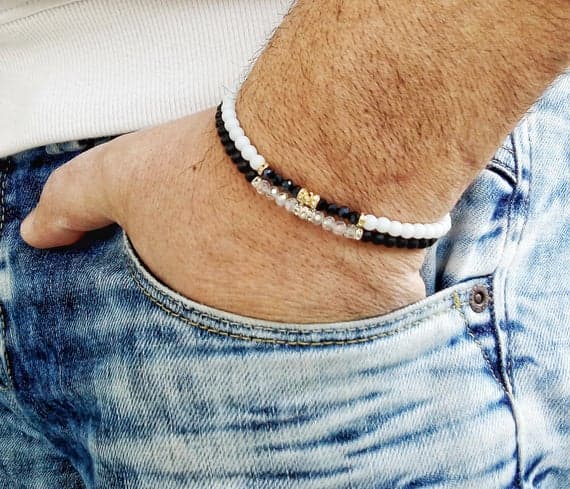 Wholesale 4mm Multi Colour Black White Beads Stretchable Bracelet Round, Smooth 18cm for mens, womens, gf, bf and adults.