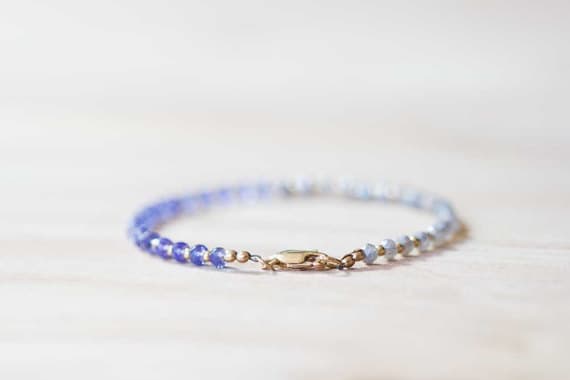 24k gold Natural 3.5-4mm Blue Labradorite & Tanzanite stacking Bracelet Rondelle , Faceted 18cm for mens, womens, gf, bf and adults.