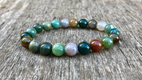 Bridesmaid Jewelry 8mm Stretchable Multi Indian Agate Bracelet Round, Smooth 7" for mens, womens, gf, bf & Adult.