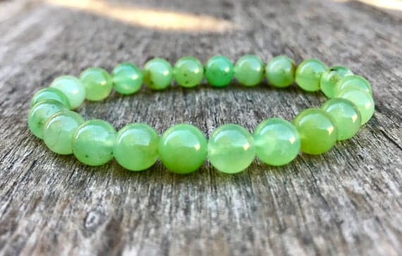 Bridesmaid Jewelry 8mm Stretchable Green Chrysoprase Bracelet Round, Smooth 7" for mens, womens, gf, bf & Adult.