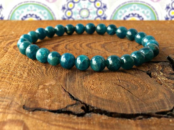 Handmade Beaded 6mm Stretchable Blue Blue Apatite Bracelet Round, Smooth 7" for mens, womens, gf, bf & Adult.