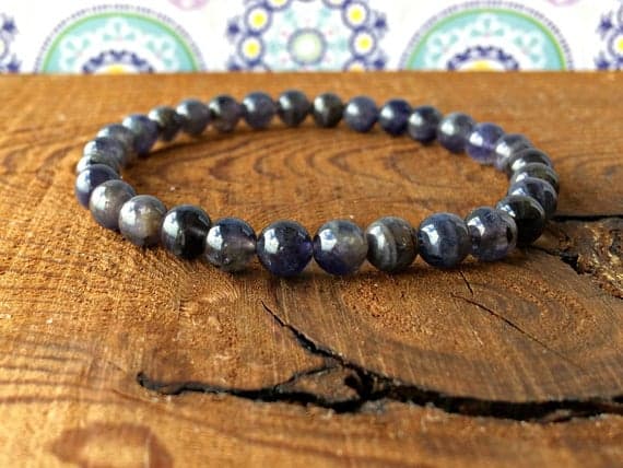 Anniversary Gift 6mm Stretchable Blue Iolite Bracelet Round, Smooth 7" for mens, womens, gf, bf & Adult.