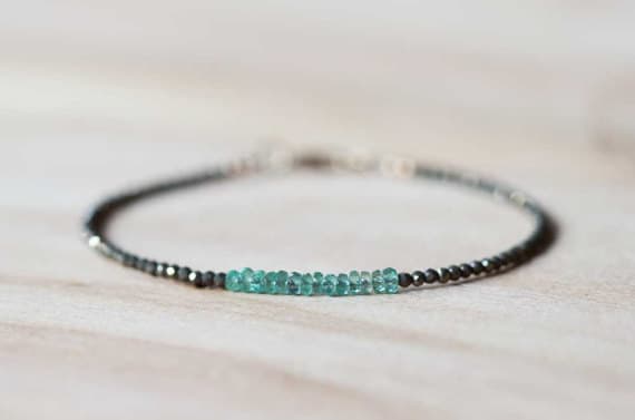 925 sterling silver Personalized Gift 2.5-3mm Green Pyrite & Zambian Emerald stacking Bracelet Rondelle , Faceted 18cm for mens, womens, gf, bf and adults.