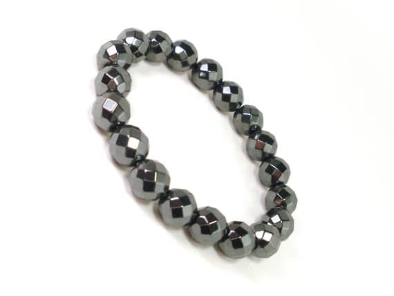 Anxiety Relief Calming 10mm Stretchable Black Hematite Bracelet Round, Smooth 7.5" for mens, womens.