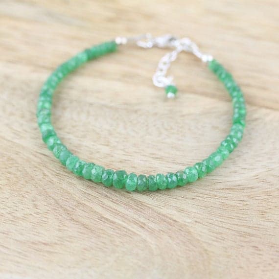 925 sterling Silver Bridesmaid Jewelry 3mm stacking Green Tsavorite Garnet  Bracelet Rondelle, Faceted 7" for mens, womens, gf, bf & Adult.