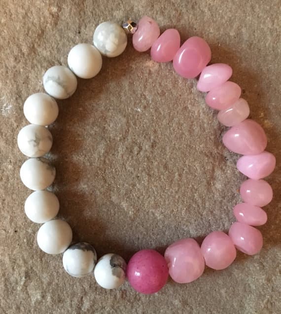 Dainty Slave Loose 8mm Multi Colour Pink Jade, Howlite & Rhodochrosite  Stretchable Bracelet Rondelle,Round, Smooth 18cm for mens, womens, gf, bf and adults.