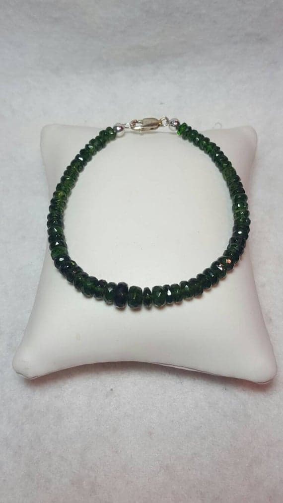 925 sterling Silver Galaxy Jewelry 6-7mm stacking Green Chrome Diopside Bracelet Rondelle, Faceted 7" for mens, womens, gf, bf & Adult.
