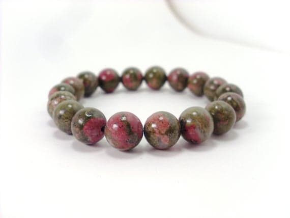 Blush Jewelry 10mm Stretchable Pink Unakite Bracelet Round, Smooth 7.5" for mens, womens.