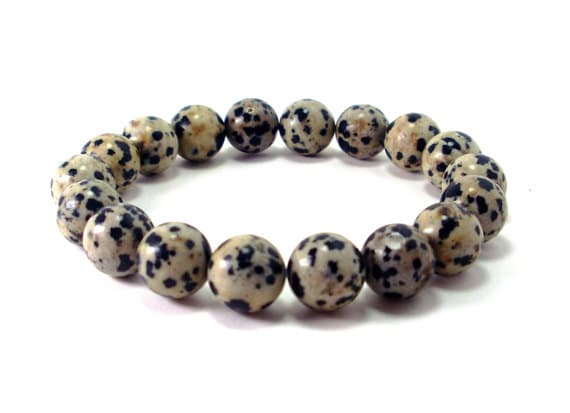 Galaxy Jewelry 10mm Stretchable Black & Yellow Dalmatian Jasper  Bracelet Round, Smooth 7.5" for mens, womens.