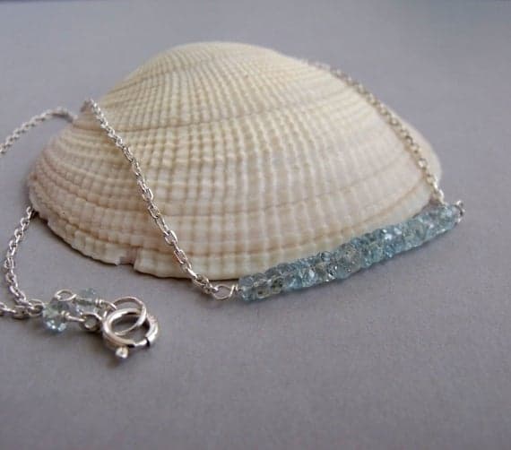 Aquamarine Faceted Rondelle High Grade Gemstone Sterling Silver Bar Chain Necklace  Code- WAR6485