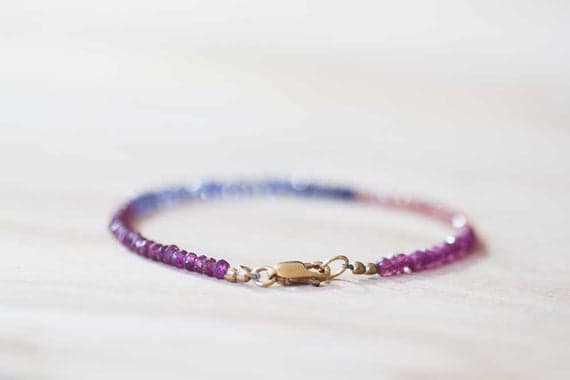 24k gold Rock Gift 3mm Multi Colour Iolite, Orange Sapphire & Garnet  stacking Bracelet Romdelle, Faceted 18cm for mens, womens, gf, bf and adults.