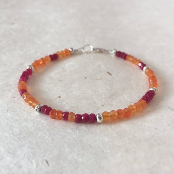 Carnelian Ruby Karen Hill Tribe Thai Silver Beaded Bracelet, Sundance Style, Boho Stacking Bracelet 3-5mm Code- WAR6412